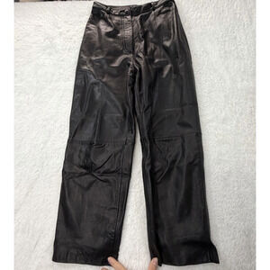 Neiman Marcus Black Leather Pants Size 8 High Waist Button Front Vintage Crop